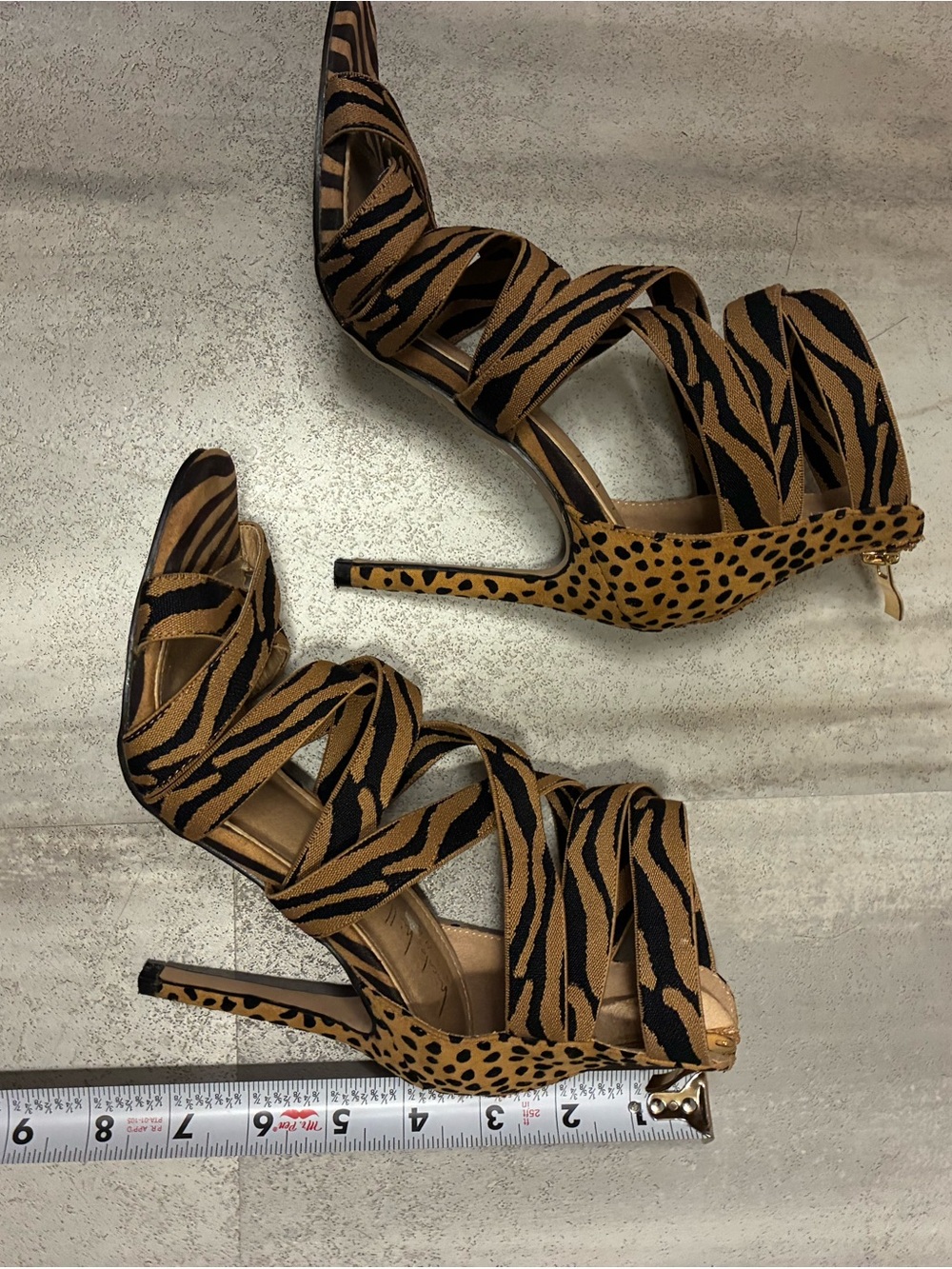 Nicole Miller Tiger-Print Strappy High Heels — Brown/Black - Picture 5 of 7